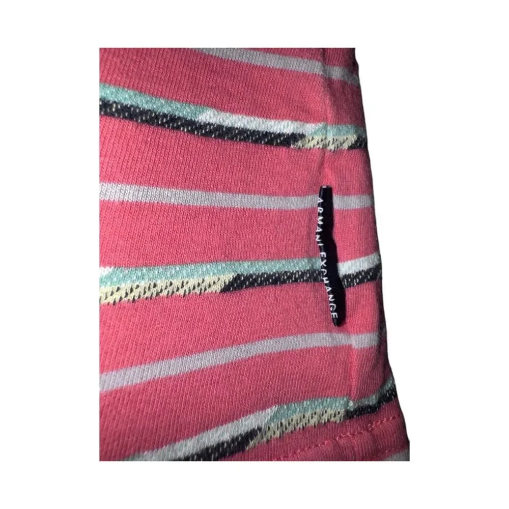 80s Saved By The Bell Inspo striped Armani Exchange Three-Button Henley Mens XS - Picture 6 of 7